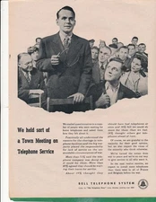 Magazine Ad - 1945 - AT&T / Bell System - World War II - Town Meeting