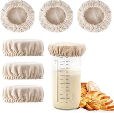 6 Pack Sourdough Starter Jar Covers Cloth - Reusable Linen Covers Cloth for Elas