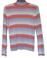 Sag Harbor Fleece Sweater Top Shirt XS-S Striped Mock Turtleneck Soft Rib READ