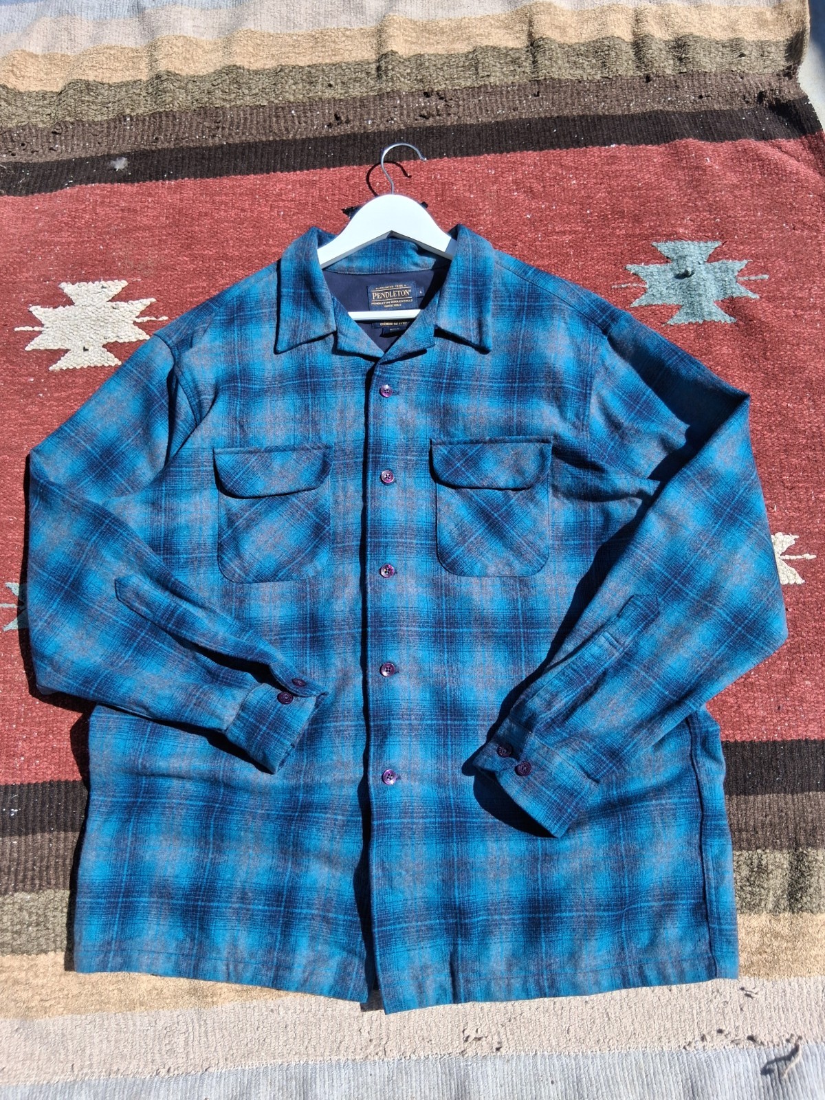 Pendleton Wool Loop Collar Board Shirt Large Blue… - image 1