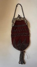 Crochet Wristlet Purse With French Cut Steel Beads German Silver Antique