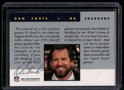 Dan Fouts 1992 Pro Line Portraits Throwbacks #424 On-Card Auto w/Seal Chargers