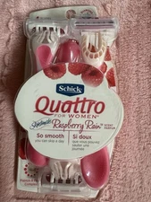 Women’s Schick QUATTRO Disposables Razors ~ 3 Pack ~ Skintimate RASPBERRY RAIN