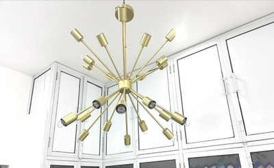 Messing Sputnik Starburst Kronleuchter - Große 24-flammige Mid Century...