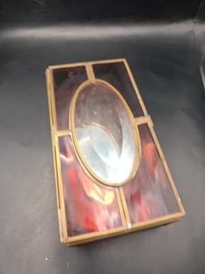 Vintage Purple Glass And Metal Hinged Jewelry Trinket Box 5 Inches x 3  Inches