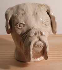 Small Studio Pottery Head Of A Boxer Dog's Head. Potter Has Repaired Ear. Bc13