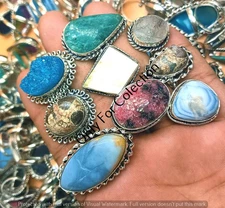 925 Sterling Silver Plated Mother Opal & Mix Gemstone Rings Lot Lovely Jewelry