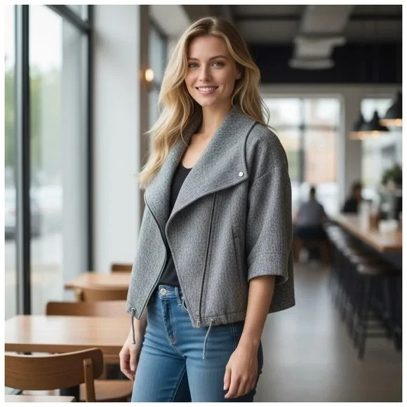 Jon Women's Gray Casual Solid Basic Jacket Size 4 - image 2