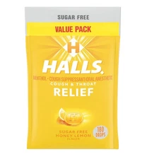 HALLS Relief Sugar Free Honey Lemon Cough Drops 180 Count (2 Pack) Value Pack