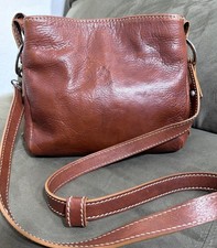 Borsa a tracolla vintage Firenze Italia fatta a mano in pelle cognac Fleur de Lis