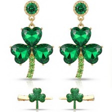 St Patricks Day Accessories for Women Shamrock Earrings Studs Medium, Green
