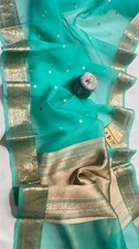 Pure Banarasi Kora Silk Saree Handwoven Kaduwa Zari Booti party wear fastiv sari