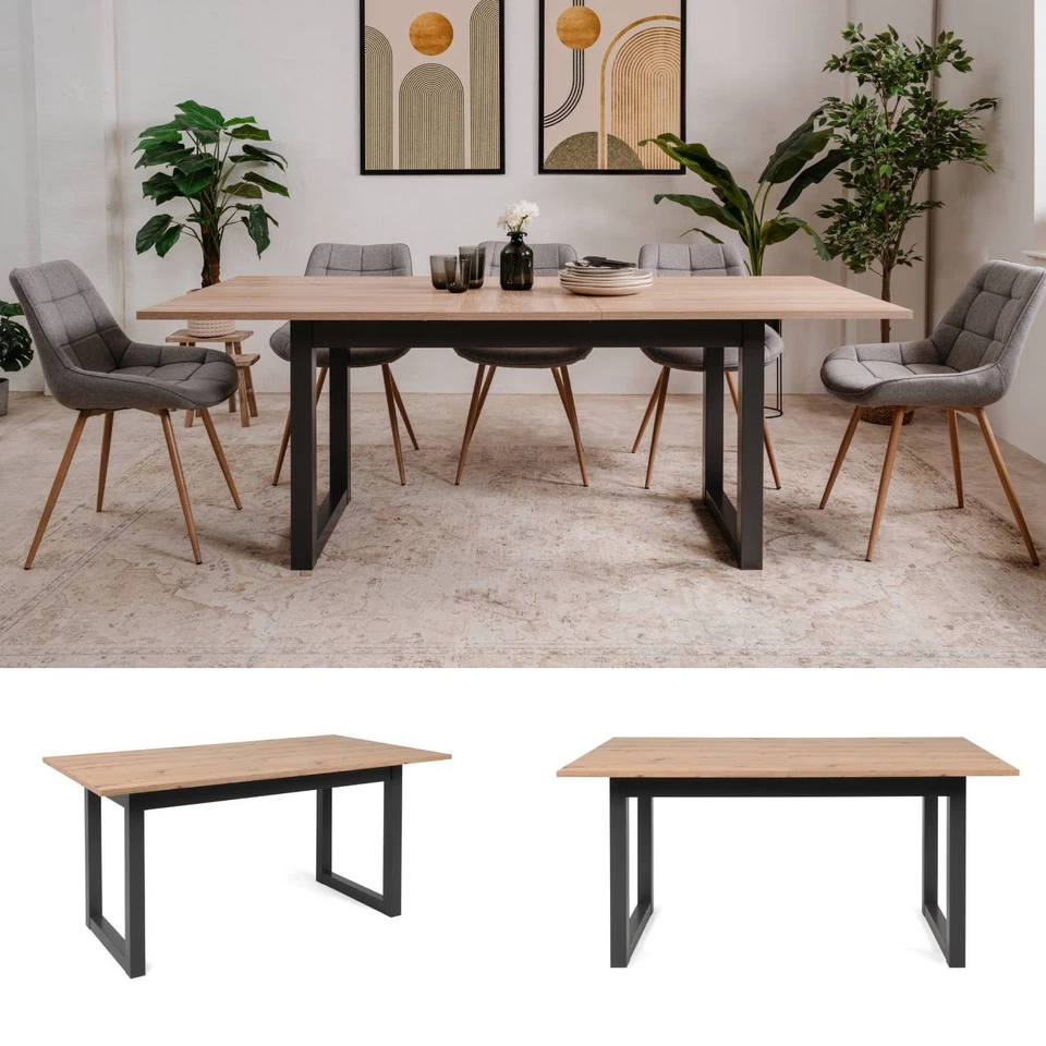 Table de Salle à Manger Bois Extensible Cuisine Moderne Massif Gris Homestyle4u - Photo 1/4