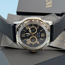 Men's Bulova 98B277 Marine Star Black Dial Silicone Strap Quartz Watch 44mm