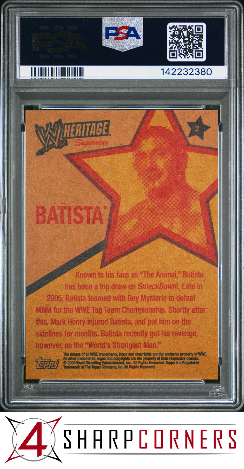2006 TOPPS WWE HERITAGE II #2 BATISTA POP 1 PSA 10 view 2