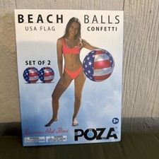 Beach Balls Set of 2 POZA USA Flag Confetti Luxurious Pool Float 16 x 16 inches