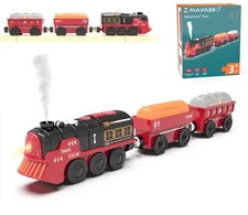 Toy Train Electric Train Set for Wooden Tracks, Christmas Motorized Train Toy...