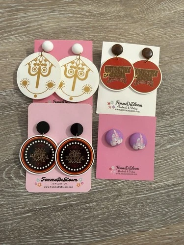 FemmeDeBloom Set Of 4 Disney Magic Kingdom Ride Earrings Small World MSEP Castle