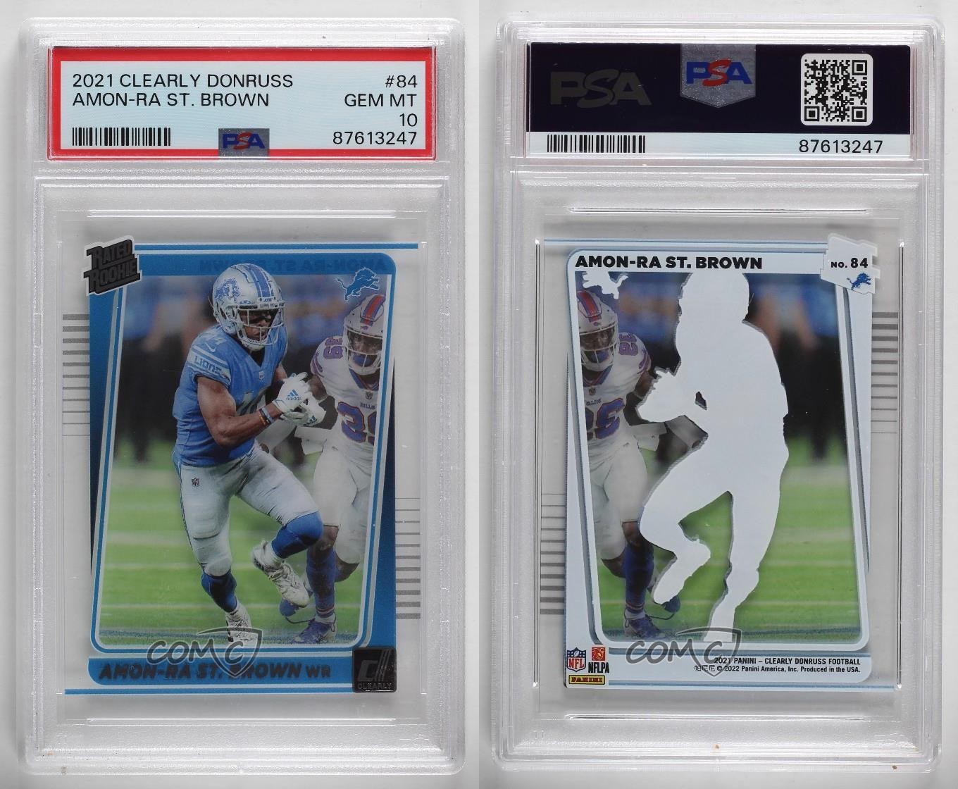 2021 Panini Clearly Donruss Rated Rookie Amon-Ra St Brown #84 PSA 10 GEM MT view 3