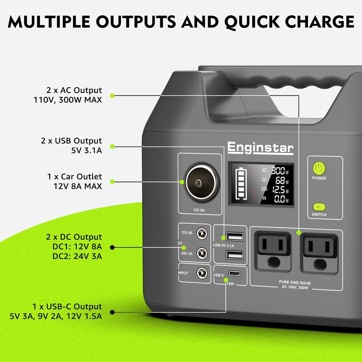 EnginStar Solar Generator, 300W Portable Power Station, 296Wh Lithium  Battery... | eBay