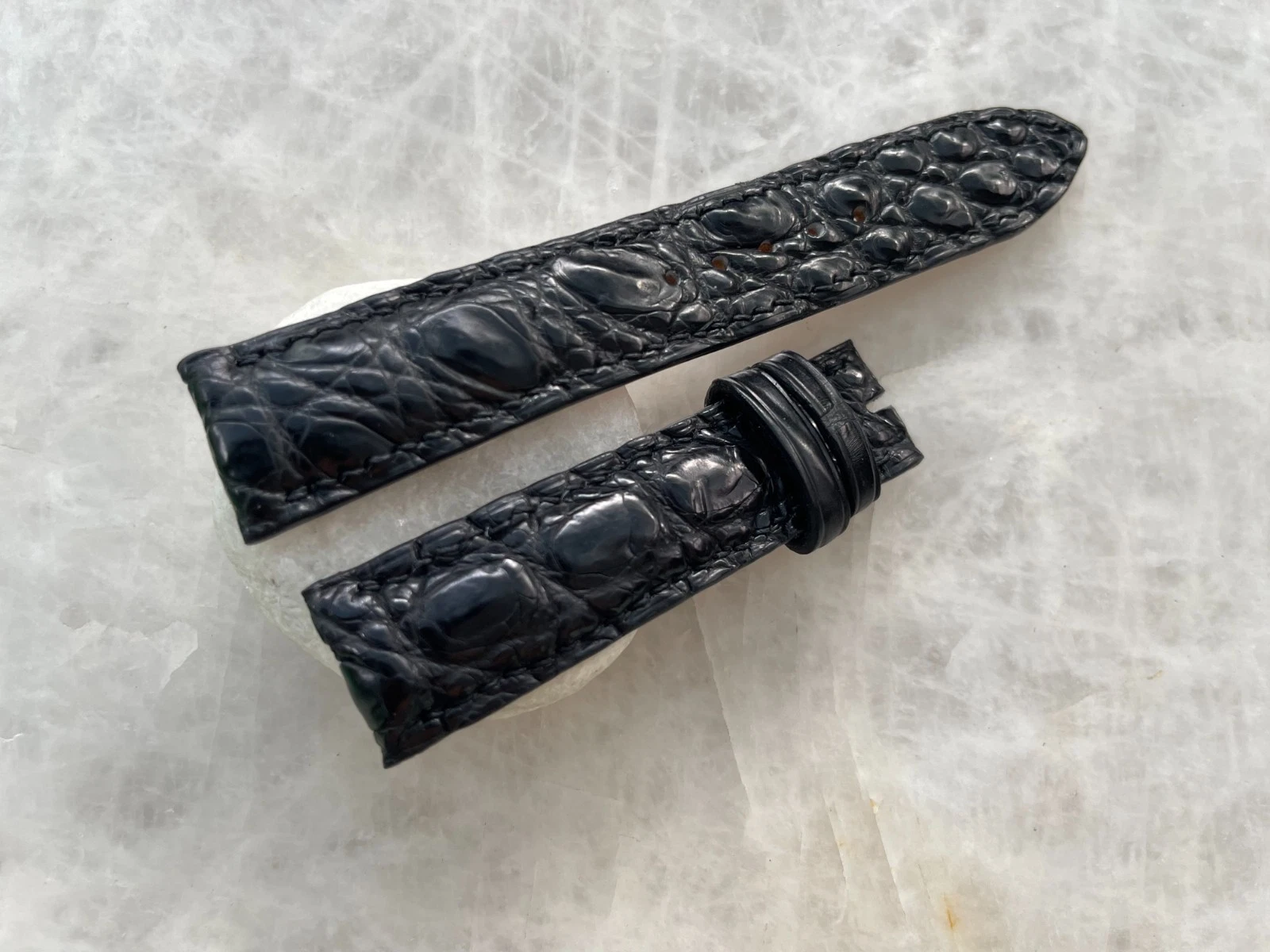20mm/18mm Black Alligator Crocodile Print Leather Watch Strap Band