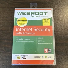Webroot SecureAnywhere Internet Security 3 Devices Windows 10 & iOS New Sealed