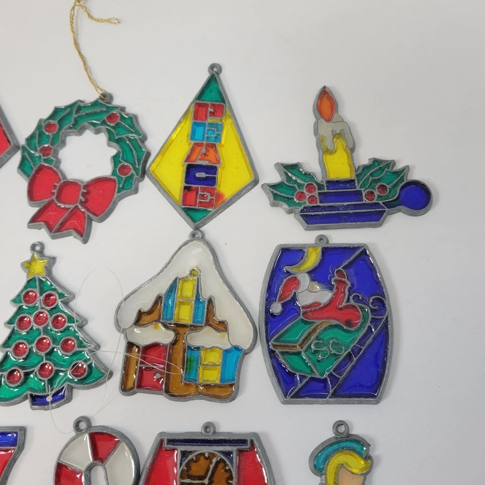 Vintage Stained Glass Christmas Ornaments Set of 23 Assorted Holiday Decorations - Image 4 of 4