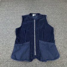 Nadia Vest Womens L Blue Corduroy Full Zip Pockets Short Sleeveless Made In USA