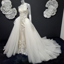NWT~$2100~LO'ADORO~2/4~IVORY OFF WHITE RHINESTONE DETACHABLE TRAIN WEDDING DRESS