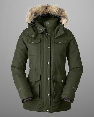 Eddie Bauer Westbridge Parka Winter Jacket Hooded Fur Green