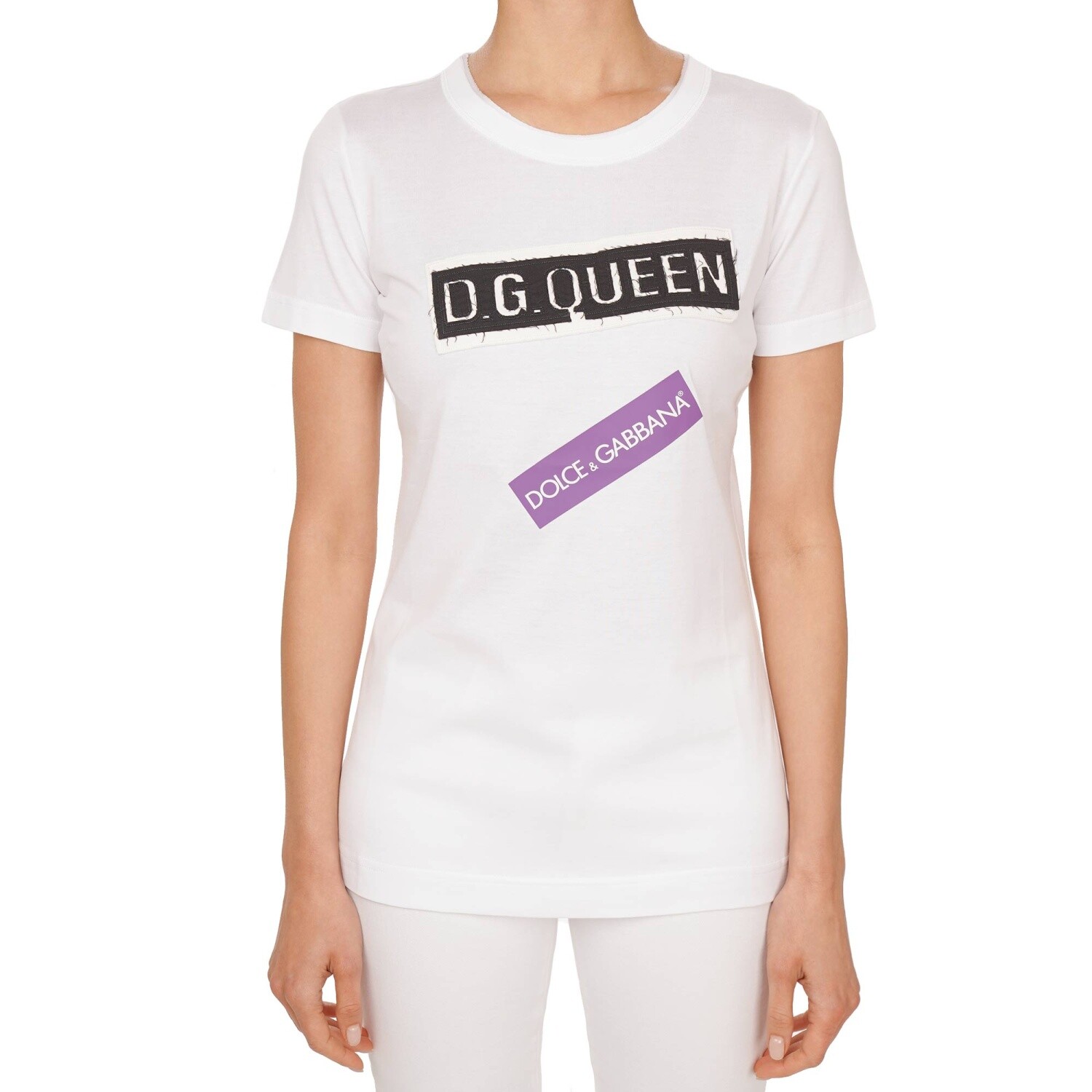 Хлопковая футболка DOLCE & GABBANA с нашивкой с логотипом DG Queen Белая IT 38 XS 13577