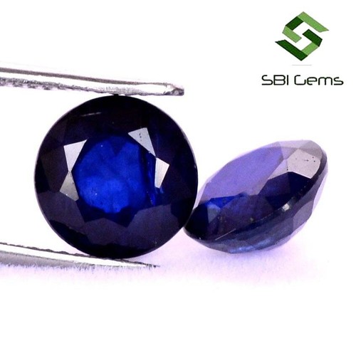 3.26 Cts Natural Blue Sapphire Round Cut Pair 7 mm Dark Blue Loose Gemstones - Picture 2 of 3