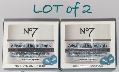 No7 LOT/2-30 Capsules Advanced Ingredients Hyaluronic Acid & Camellia OiI- NEW