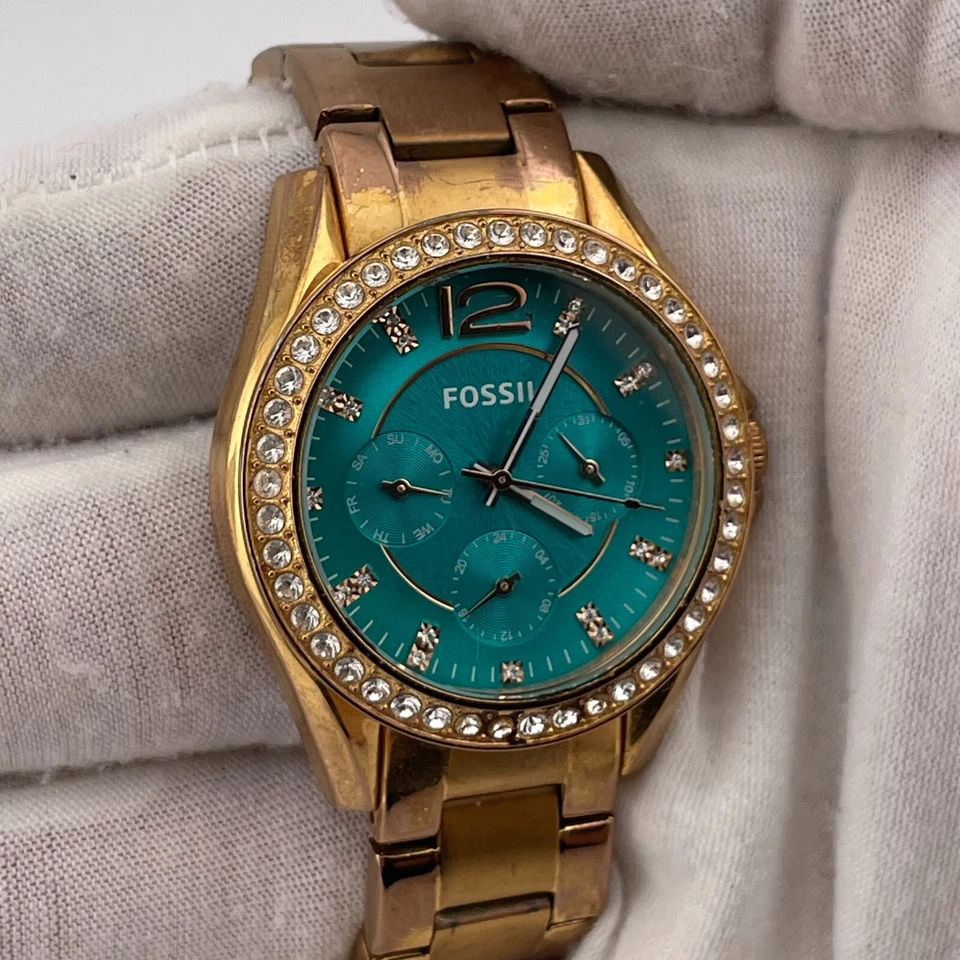 Женские кварцевые часы Fossil Riley ES3385 день дата 24H корпус 38 мм набор драгоценных камней - Изображение 4 из 4