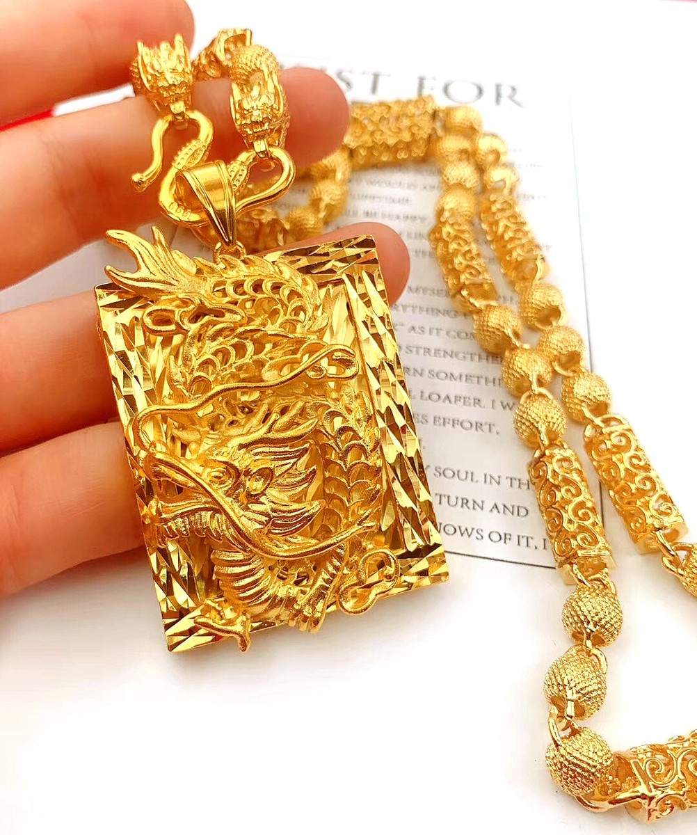 Men fashion dragon 22K 23K 24K THAI BAHT YELLOW GP GOLD Necklace