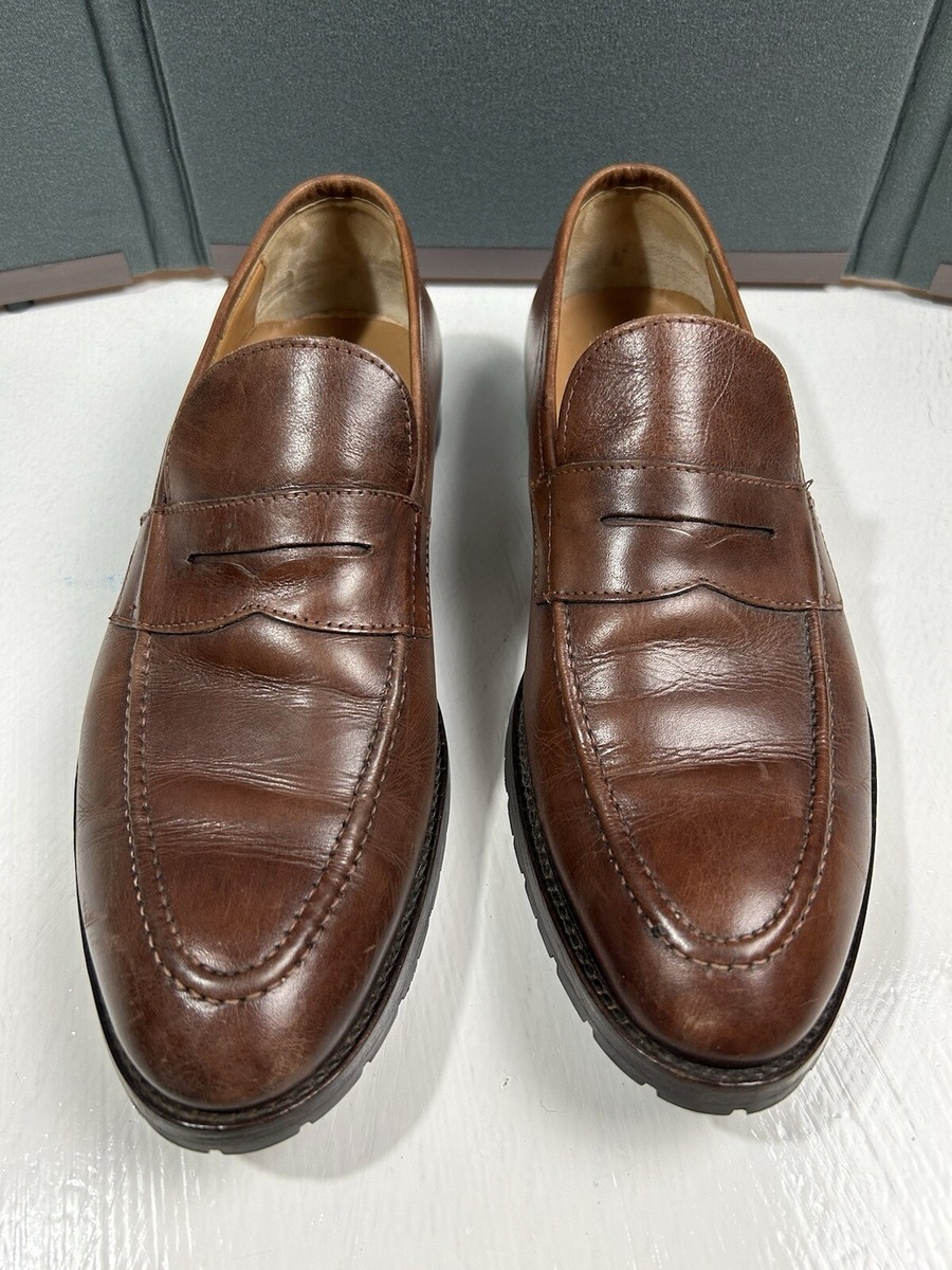 Barneys New York Brown Leather Penny Loafer Slip-Ons Shoes  display picture 1