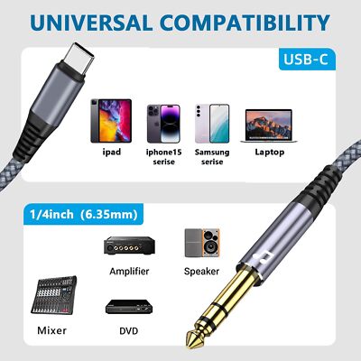 ANDAPA 1M Cable USB C A Doble 6.35mm (1/4") Estéreo En Y