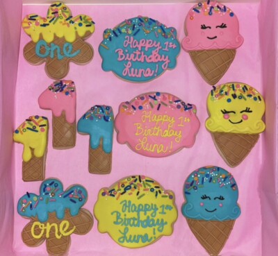 Ice Cream Theme Cookies!! Dozen Royal icing sugar cookies 