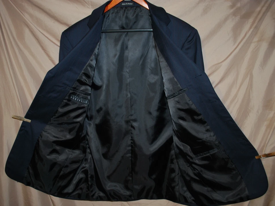 Perry Ellis портфолио мужской блейзер 42R черная шерсть / шелковая полоса - отличном - Изображение 2 из 4