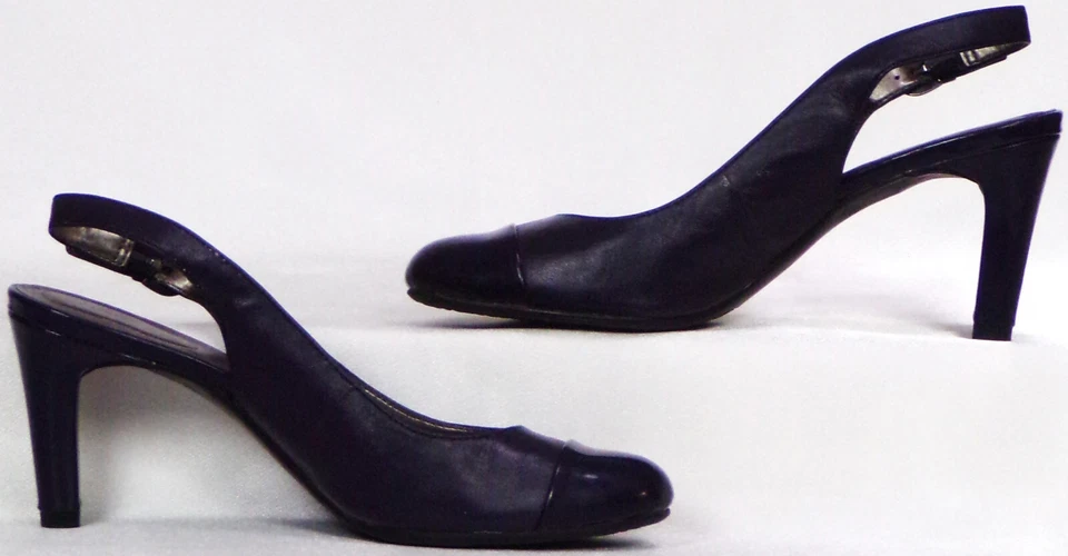 BANDOLINO tamanho 8M BDLEVANI azul marinho slingback bombas parte superior de couro - Imagem 2 de 4