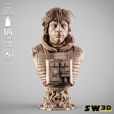 3D gedruckt 16K SW3D - Luke Pilot Portrait Büste Star Wars Fan Made 1/4 Scale