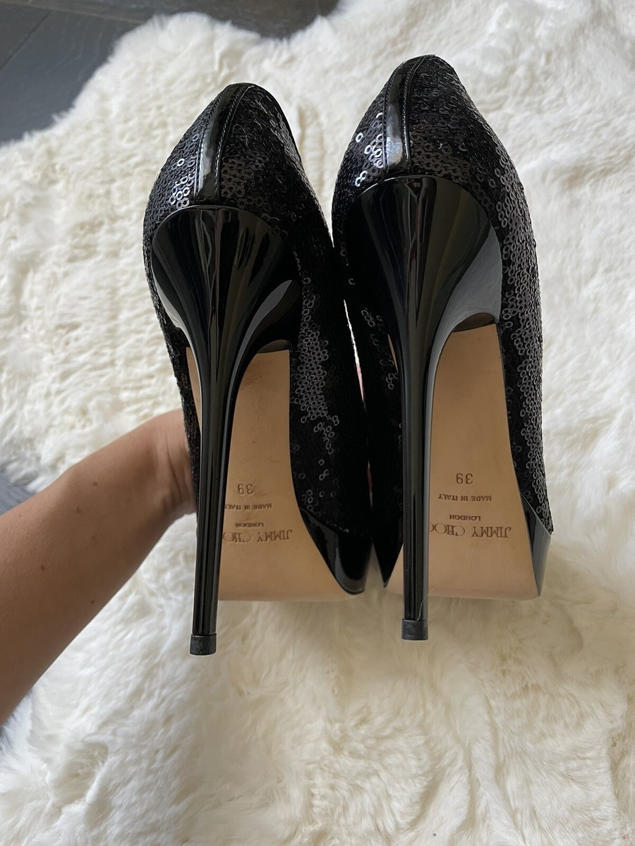Jimmy Choo Black Sequin Heels Shoes Size 39 US 9 | eBay