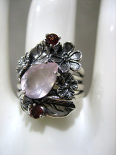 Sterling Silver 925 Signed PZ Israel- Multi Gemstone- Floral SIZE 6