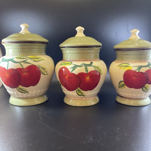 Vintage Casa Vero Apple Print 3-Canister Set French Country Handmade