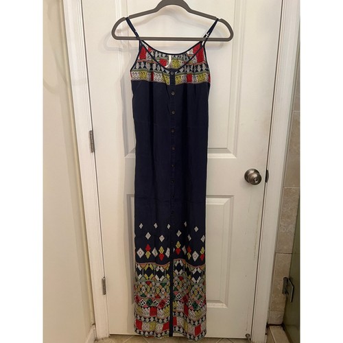 Twelfth Street by Cynthia Vincent Silk Navy Sleeveless Button Down S Maxi Dress - Picture 2 of 10
