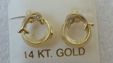 14k Yellow Gold round Dolphin Earirngs