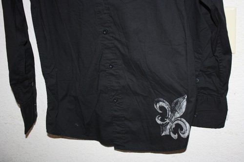 Structure Shirt Black Button Long Sleeve Fleur De Lis Design Mens Medium - Picture 2 of 15