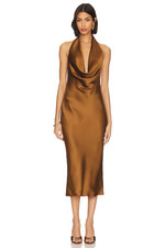 Revolve Norma Kamali Halter Drape Midi Dress In Woods Size XS New 295msrp