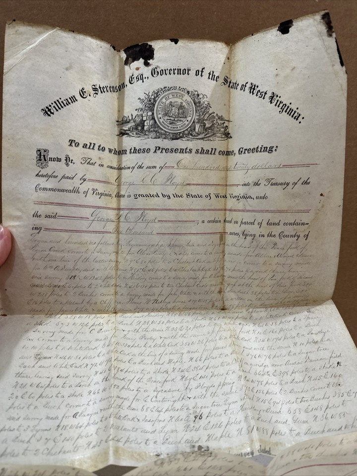 West Virginia Land Grant Vellum 1871 Logan County RARE Signed William