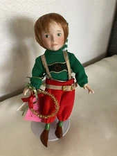 Santa’s Elves Porcelain Doll W Wreath, In STAND Paradise Galleries Playful Elf